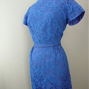 1950s/60s Vintage Blue Lace Dress - M